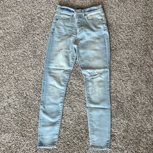 Express High Rise Skinny Stretch Light Blue Distressed Womens Jeans NWOT